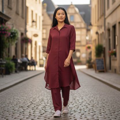 Handloom Cotton Marron Coord Set