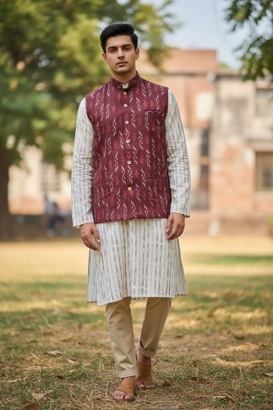 Handloom Maroon Modi Jacket