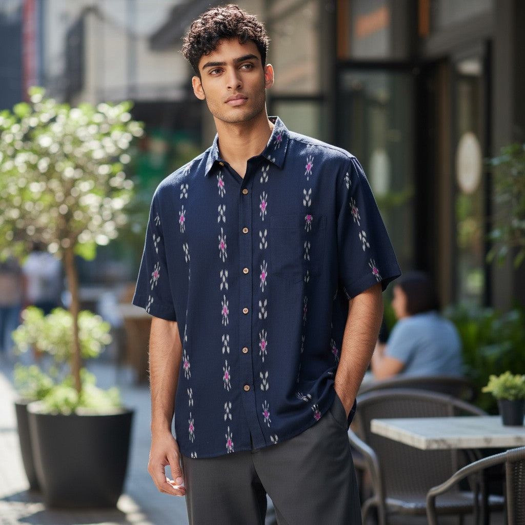 Handloom Mens Blue Half Shirt