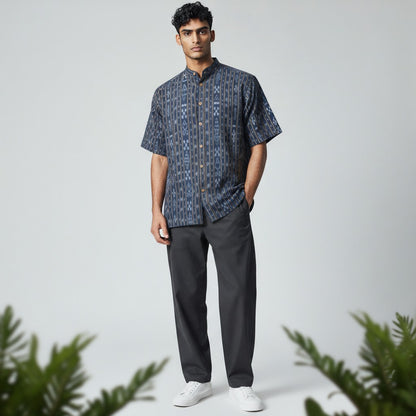 Handloom Mens Green Half Shirt