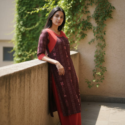 Cotton Maroon Kurta  & Pant Set