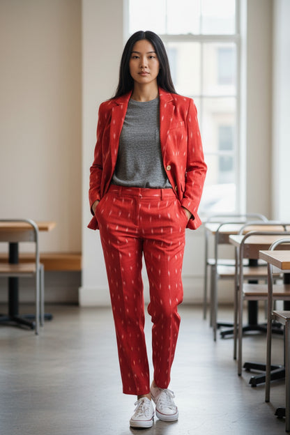 Handloom Red Blazer & Pant ,Top Suit