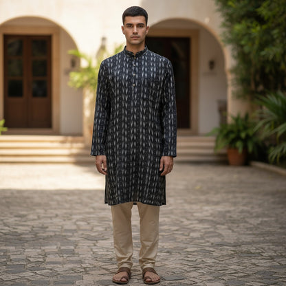 Handloom Men's Black Arrow  Kurta