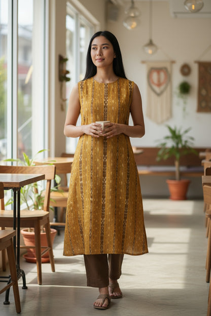Handloom Yellow Halter Neck Kurta Set