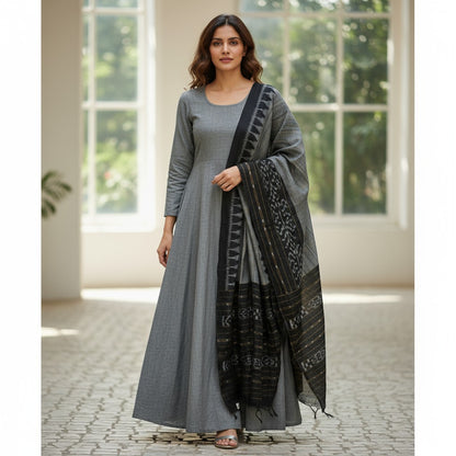 Handloom Designer Grey Kurta ,Pant nd  Dupatta Set