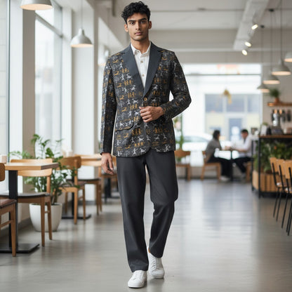 Handloom Mens Tribal Black Blazer