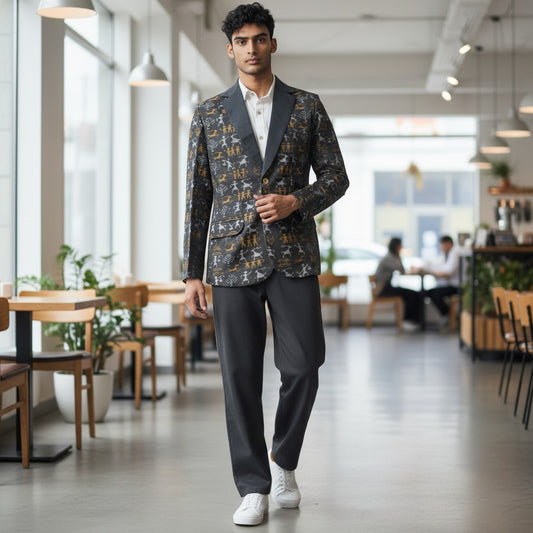 Handloom Mens Tribal Black Blazer
