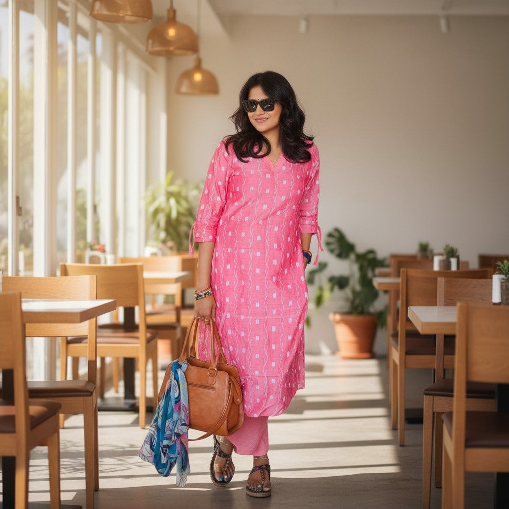 Handloom Pink Kurta & Pant Set