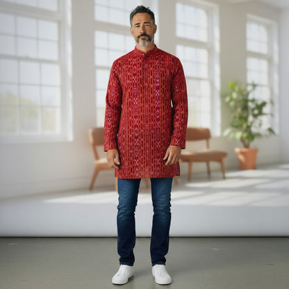 Handloom Mens Maroon Short Kurta