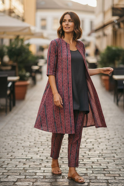 Women Cotton Pink Shrug Kurta & Pant Set