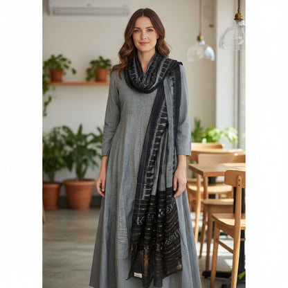 Handloom Designer Grey Kurta ,Pant nd  Dupatta Set