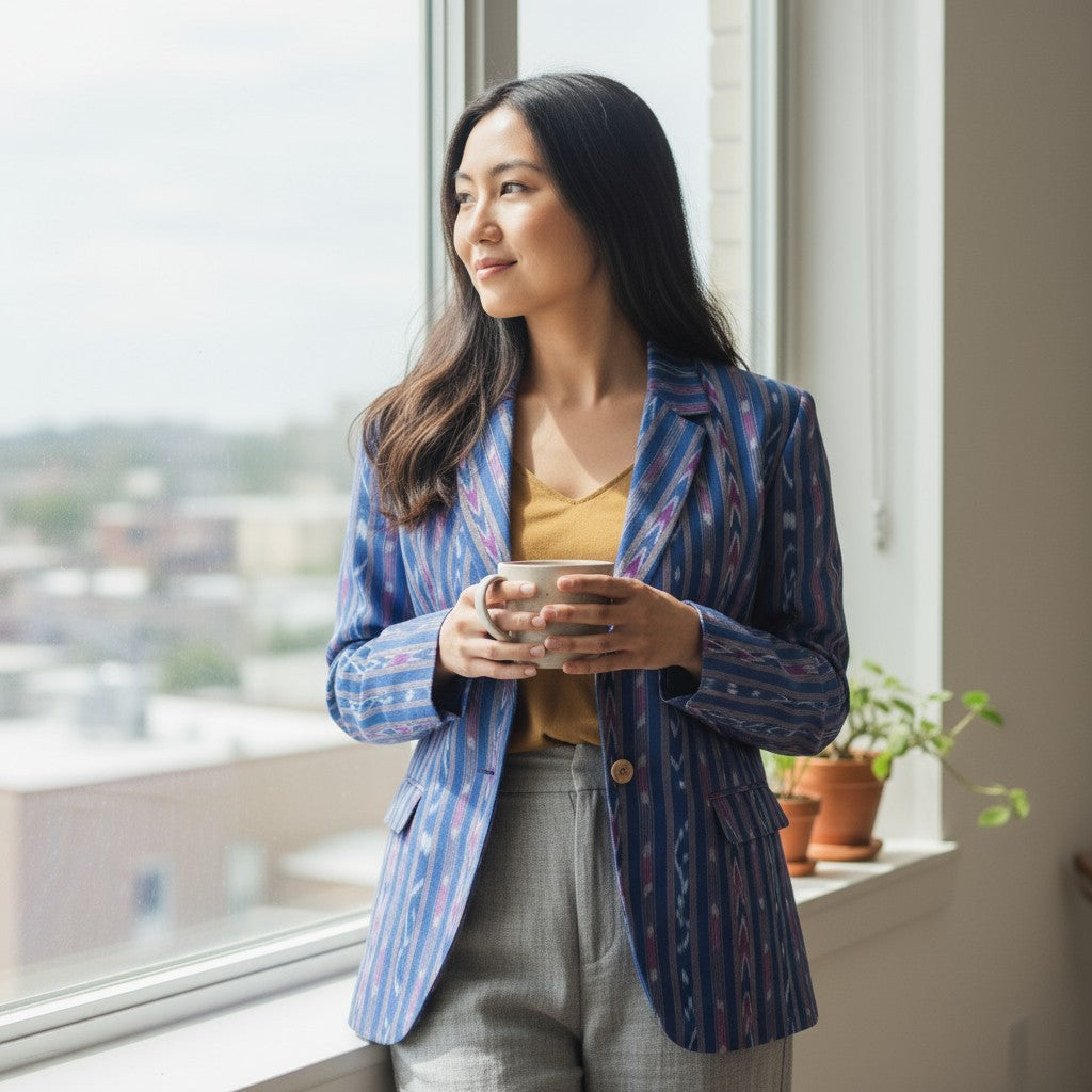 Handloom Women's Blue Cotton Blazer