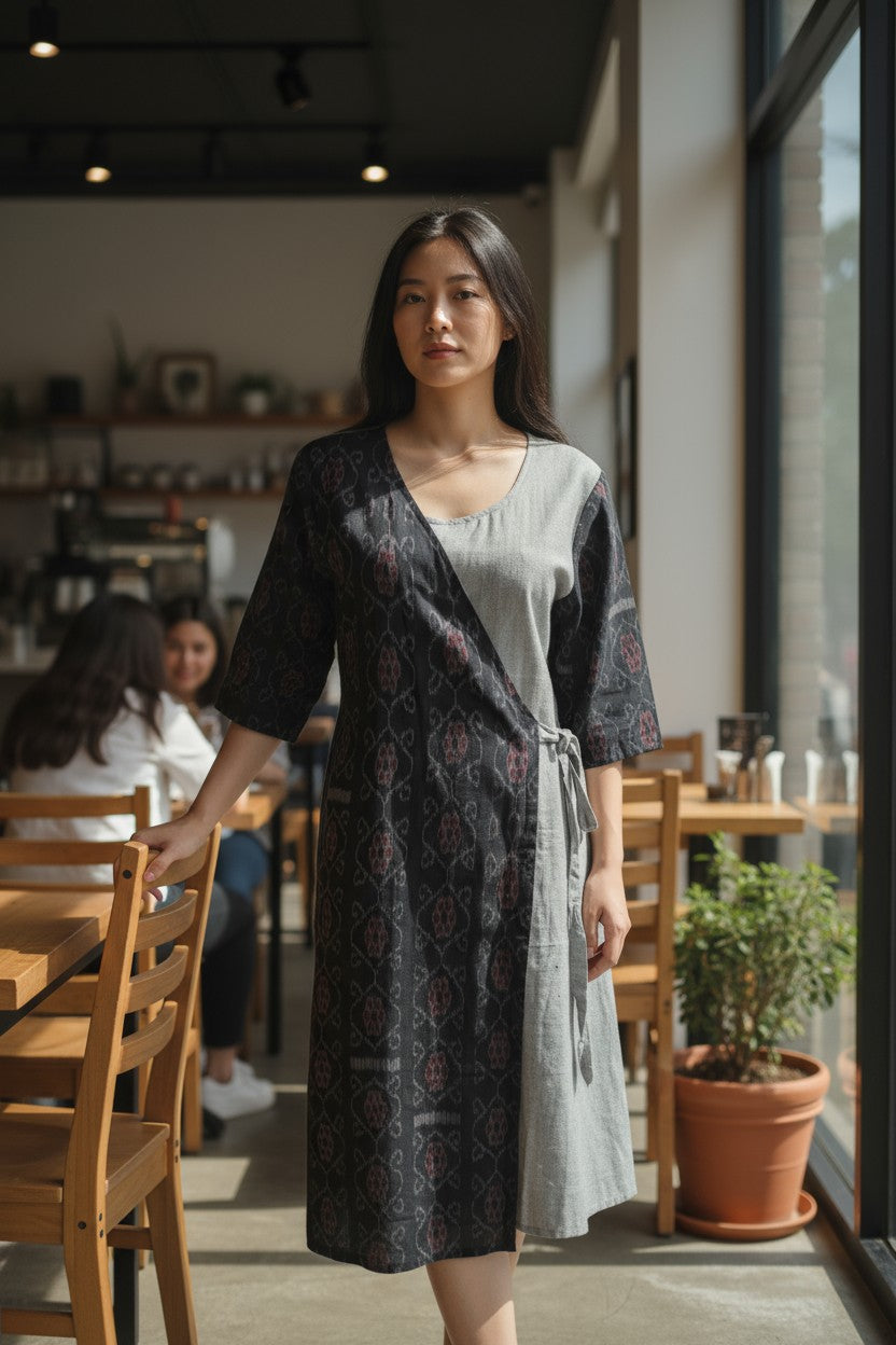 Handloom Stylish Grey & Grey Single Dress