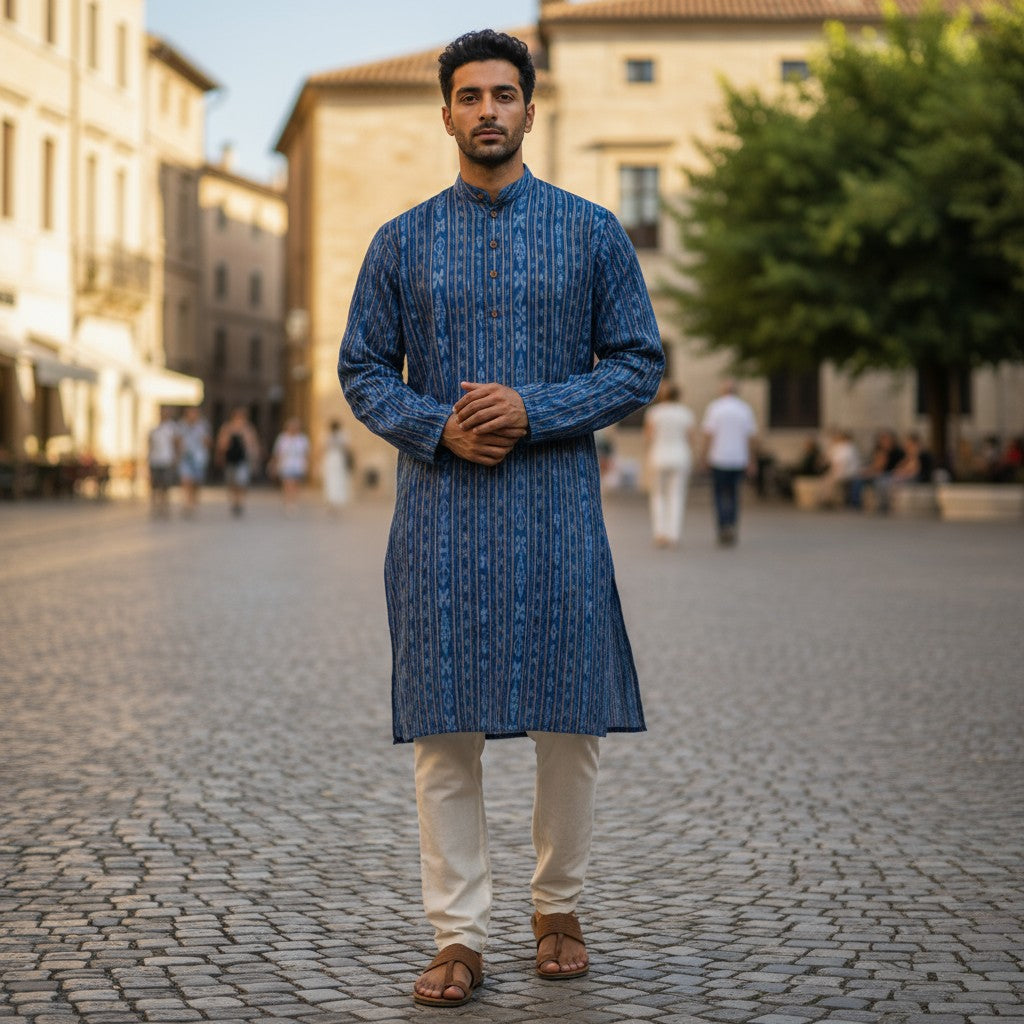Handloom Blue Mens Kurta