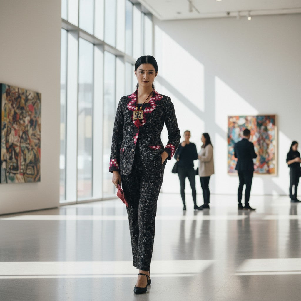 Handloom Cotton Stylish Black Blazer Suit