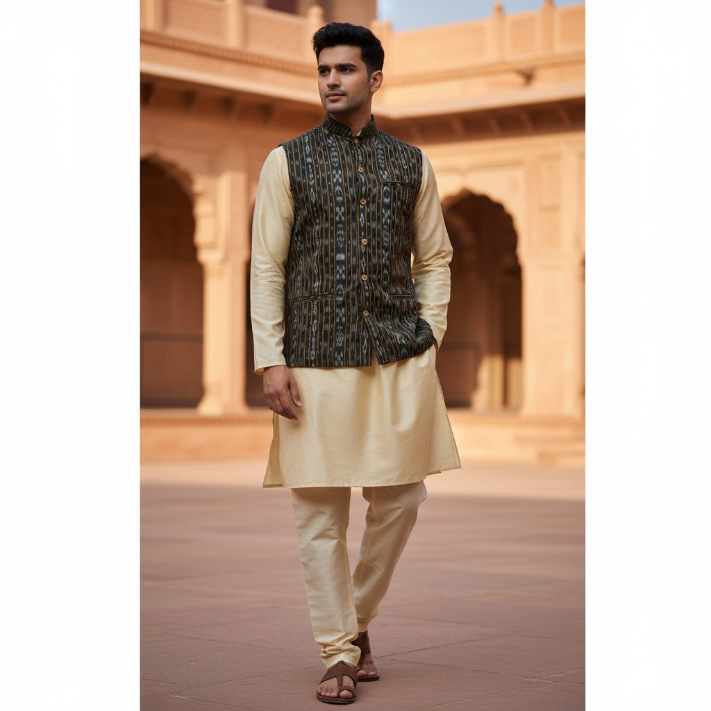 Handloom Men's Black Modi Jacket