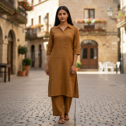 Handloom Cotton Mustard Coord Set