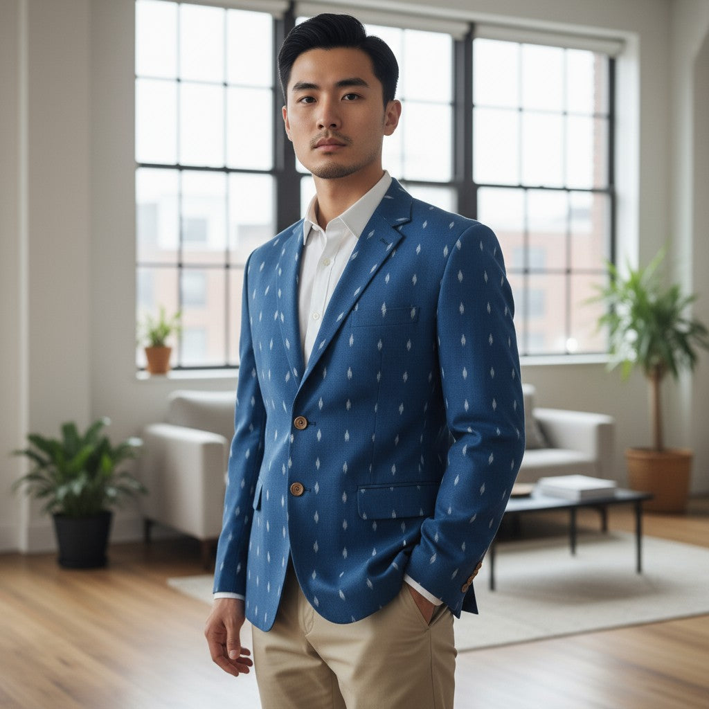 Handloom Mens Blue Dot Blazer