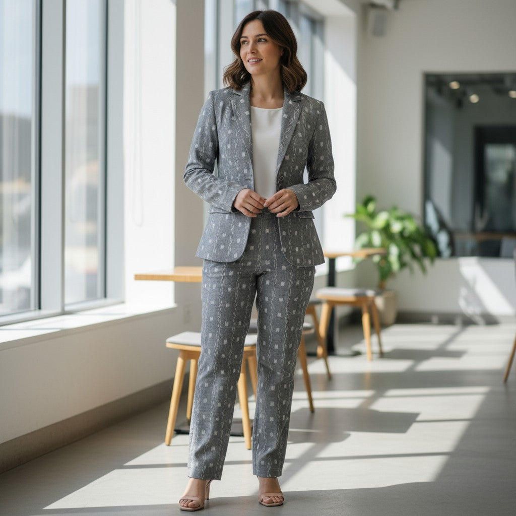 Cotton Women Silver Blazer Suit