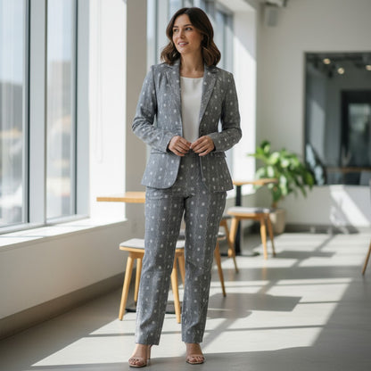 Cotton Women Silver Blazer Suit