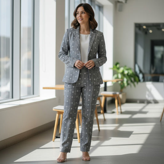 Cotton Women Silver Blazer Suit