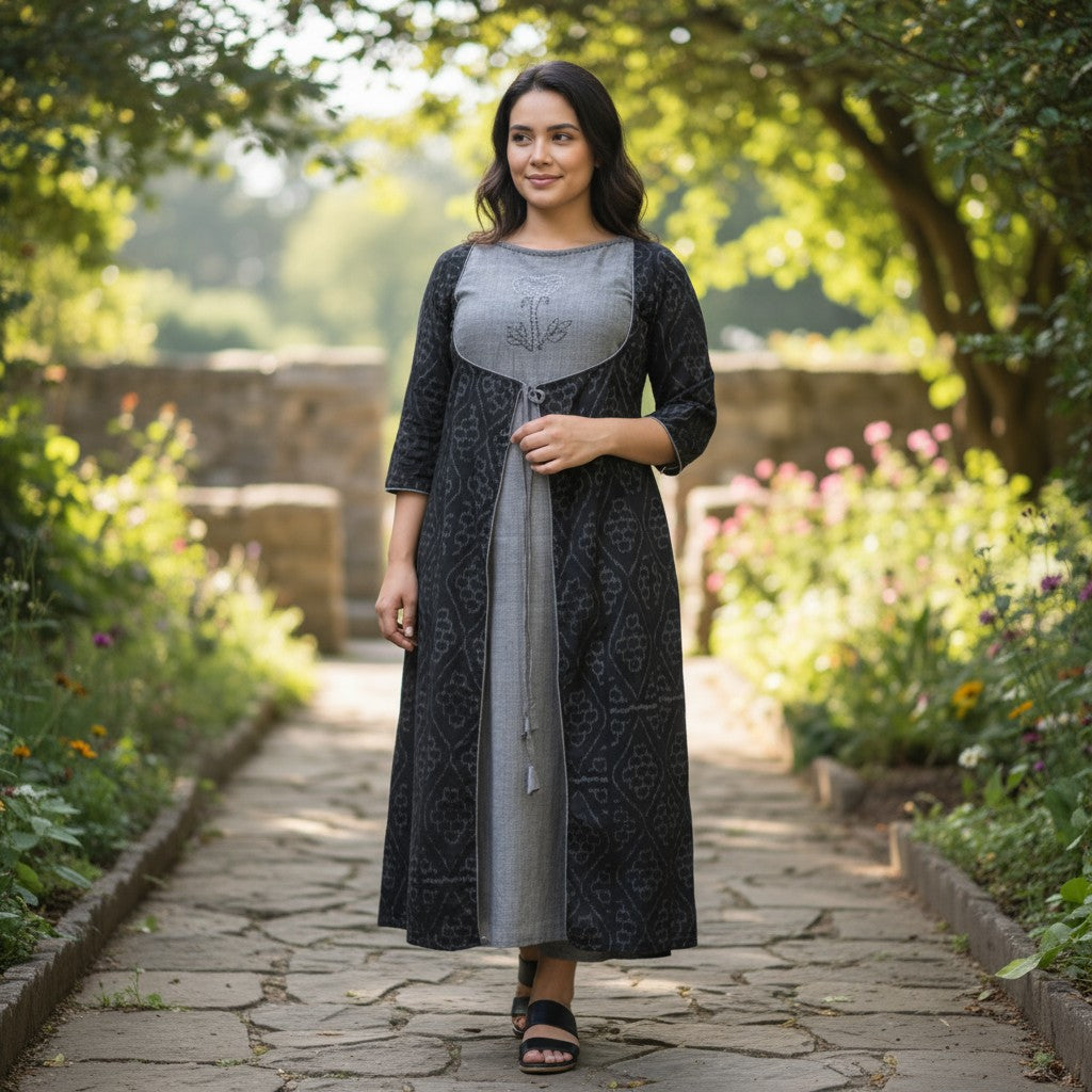 Kantha Stich  Designer Black Jacket Kurta & Pant Set