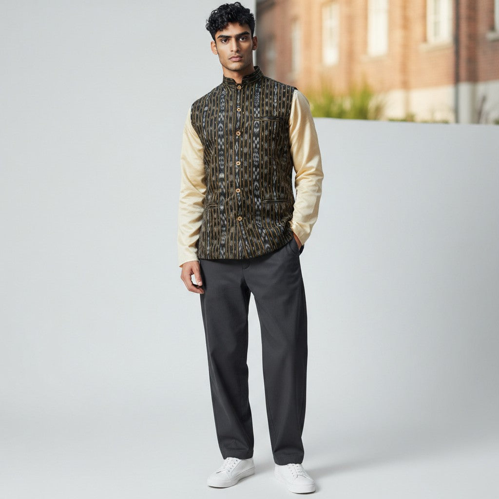 Handloom Men's Black Modi Jacket