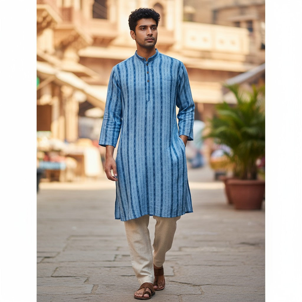 Handloom Mens Blue Kurta