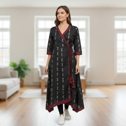 Handloom Anarkali Kurta Set | Kurta, Pant & Dupatta, Black | We Handloom