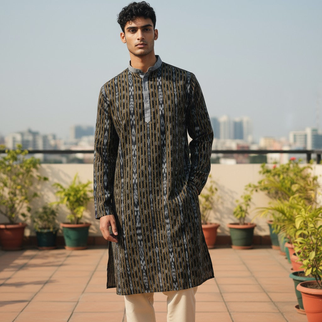 Handloom Mens Black Kurta
