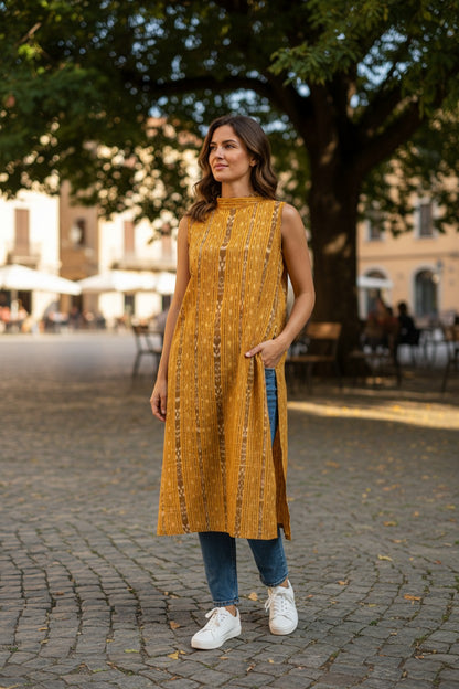 Handloom Yellow Halter Neck Kurta Set