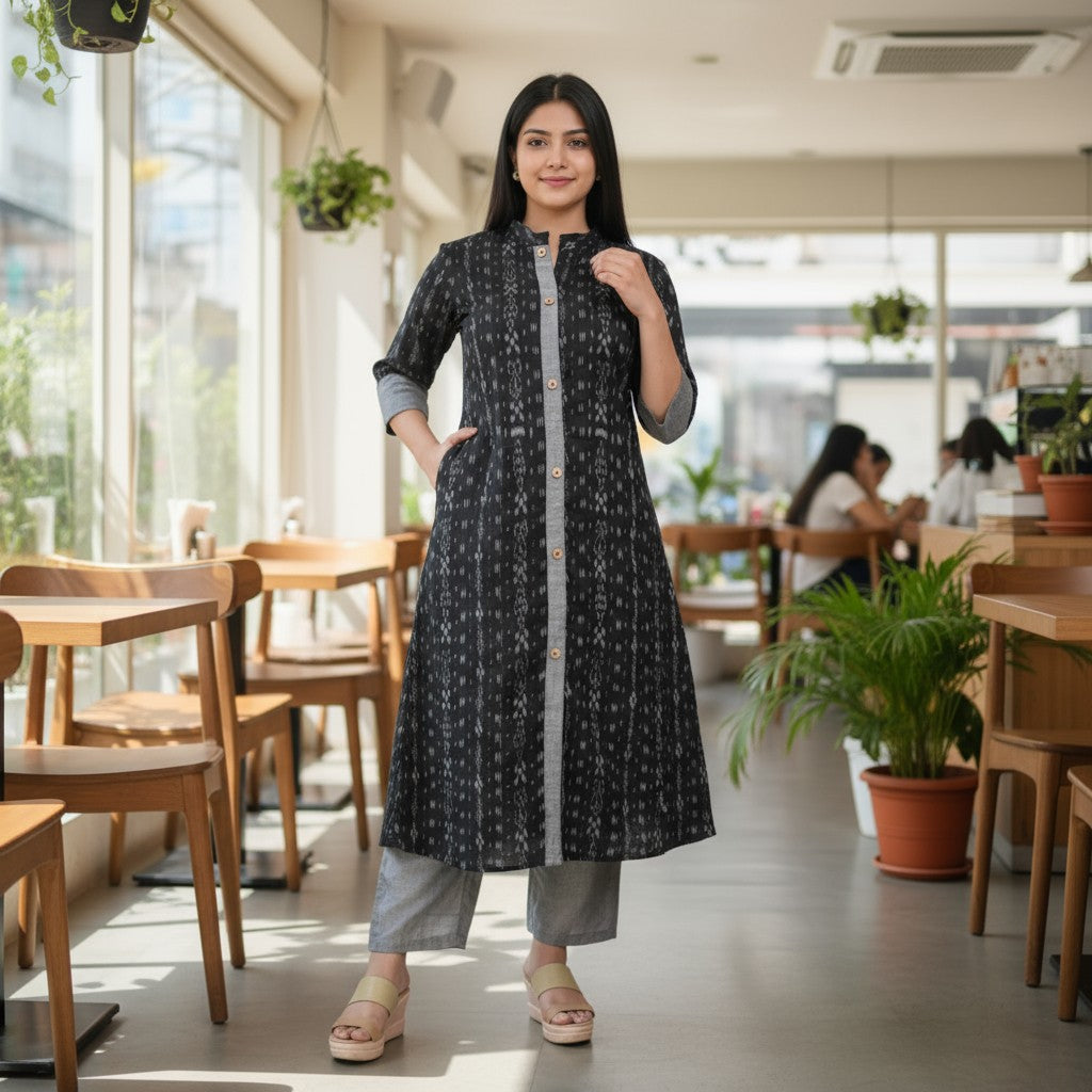 Handloom Women Stylish Stright Cut Kurta & pant Set