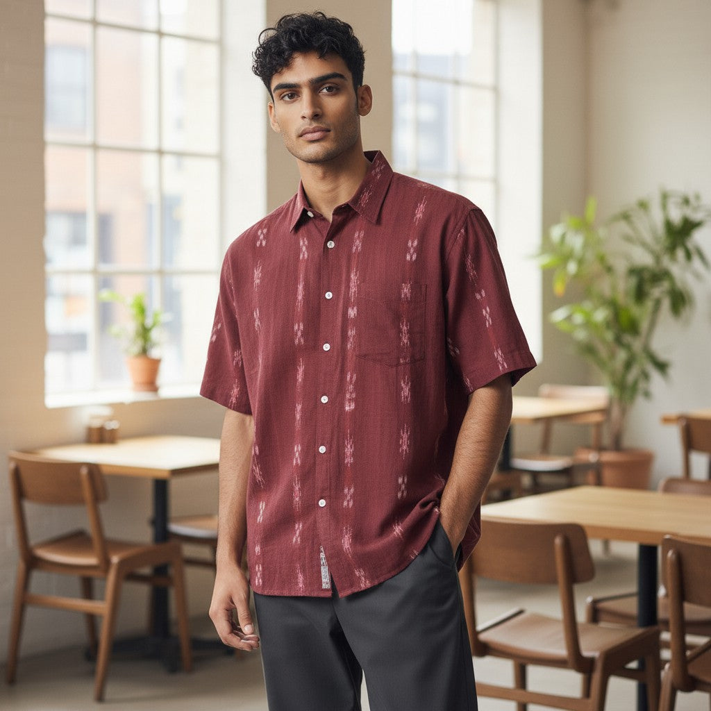 Handloom Men's Maroon Half Shirt