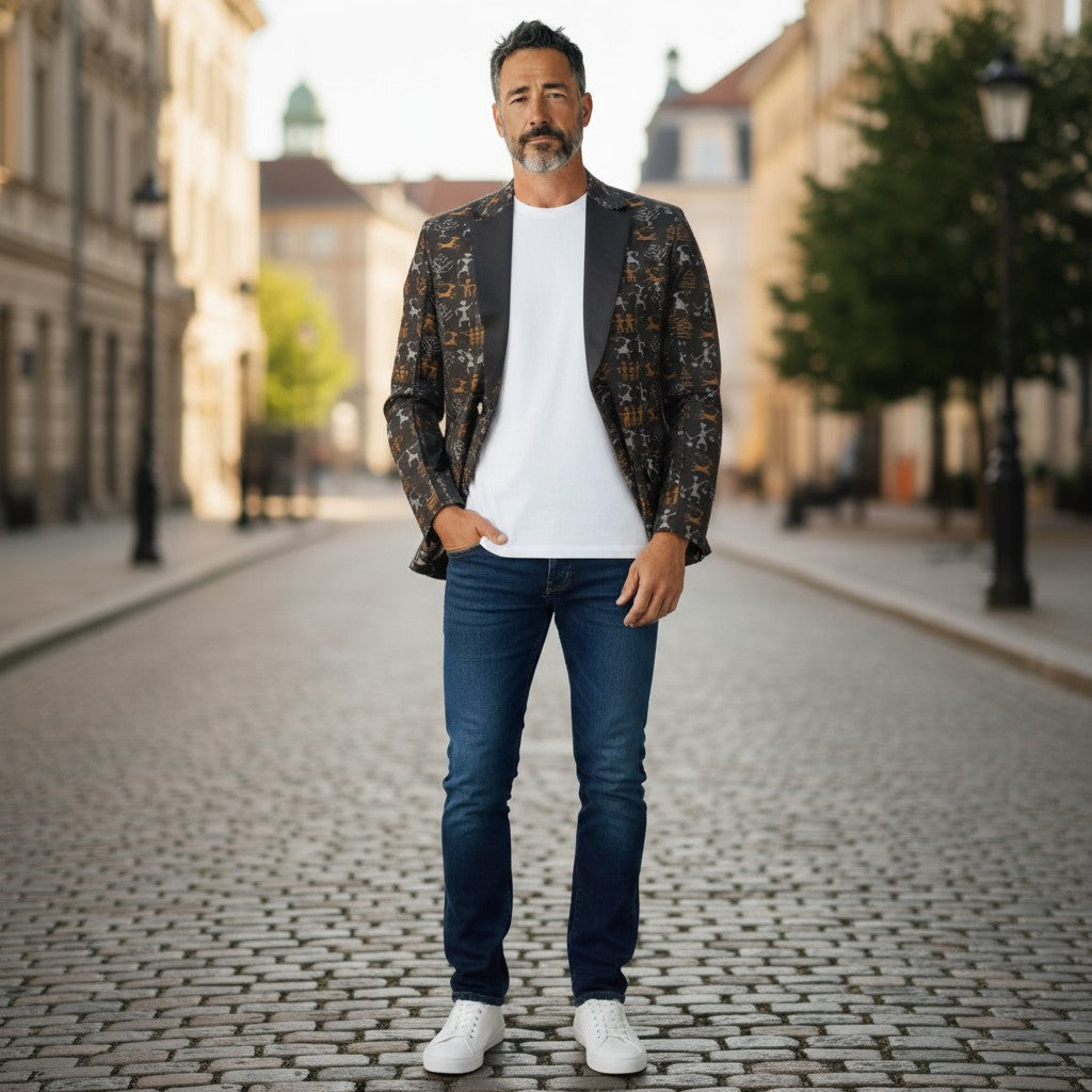 Handloom Mens Tribal Black Blazer