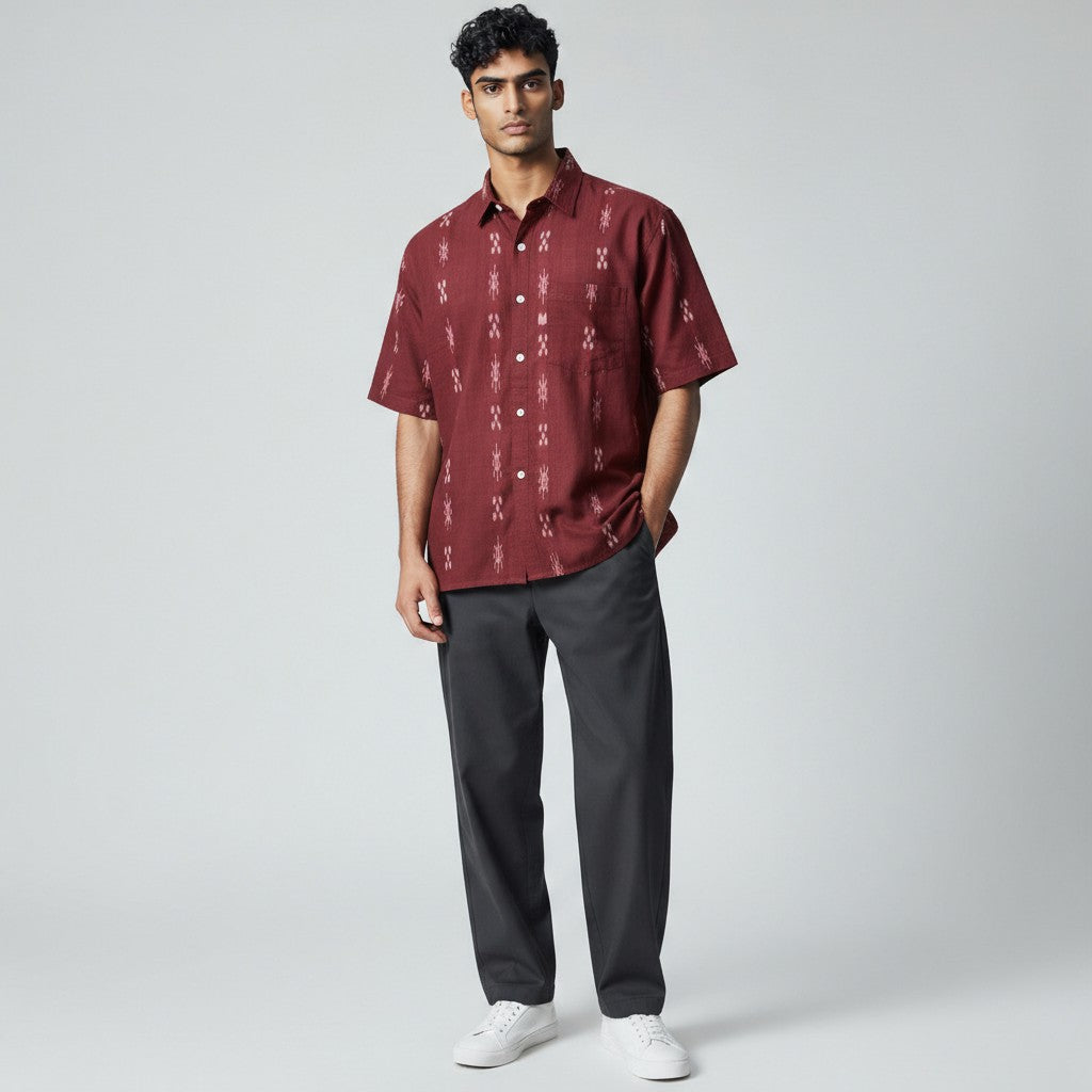 Handloom Men's Maroon Half Shirt