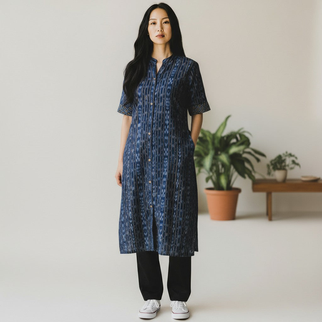 Handloom Blue Aline Kurta Set