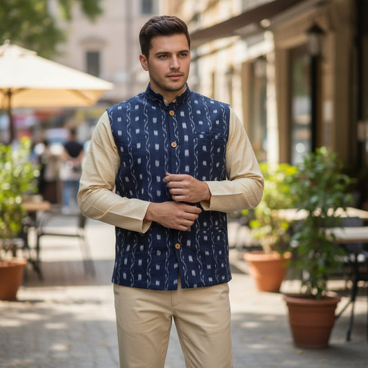 Handloom Men's Blue Modi Jacket