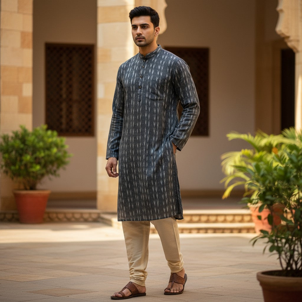 Handloom Men's Black Arrow  Kurta