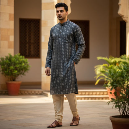 Handloom Men's Black Arrow  Kurta