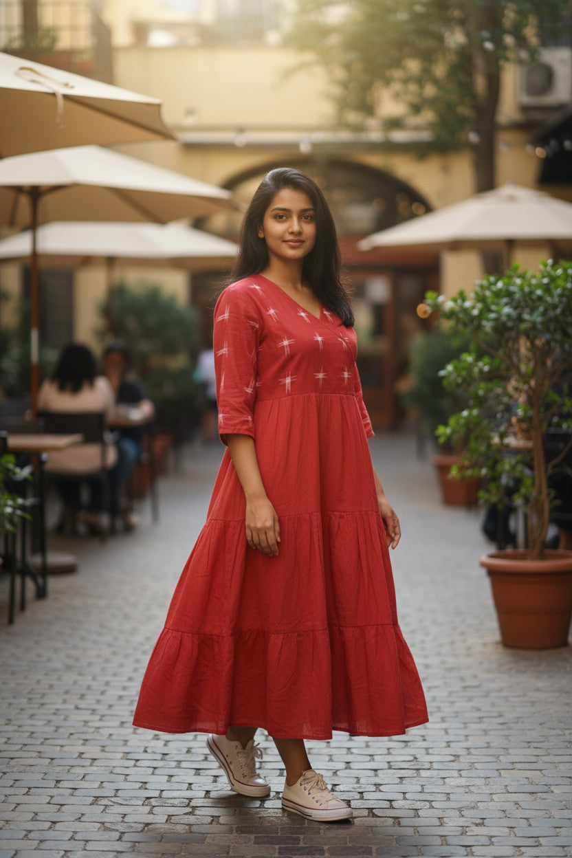 Handloom Red Star Single Dress