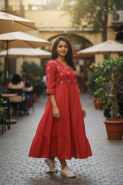 Handloom Red Star Single Dress