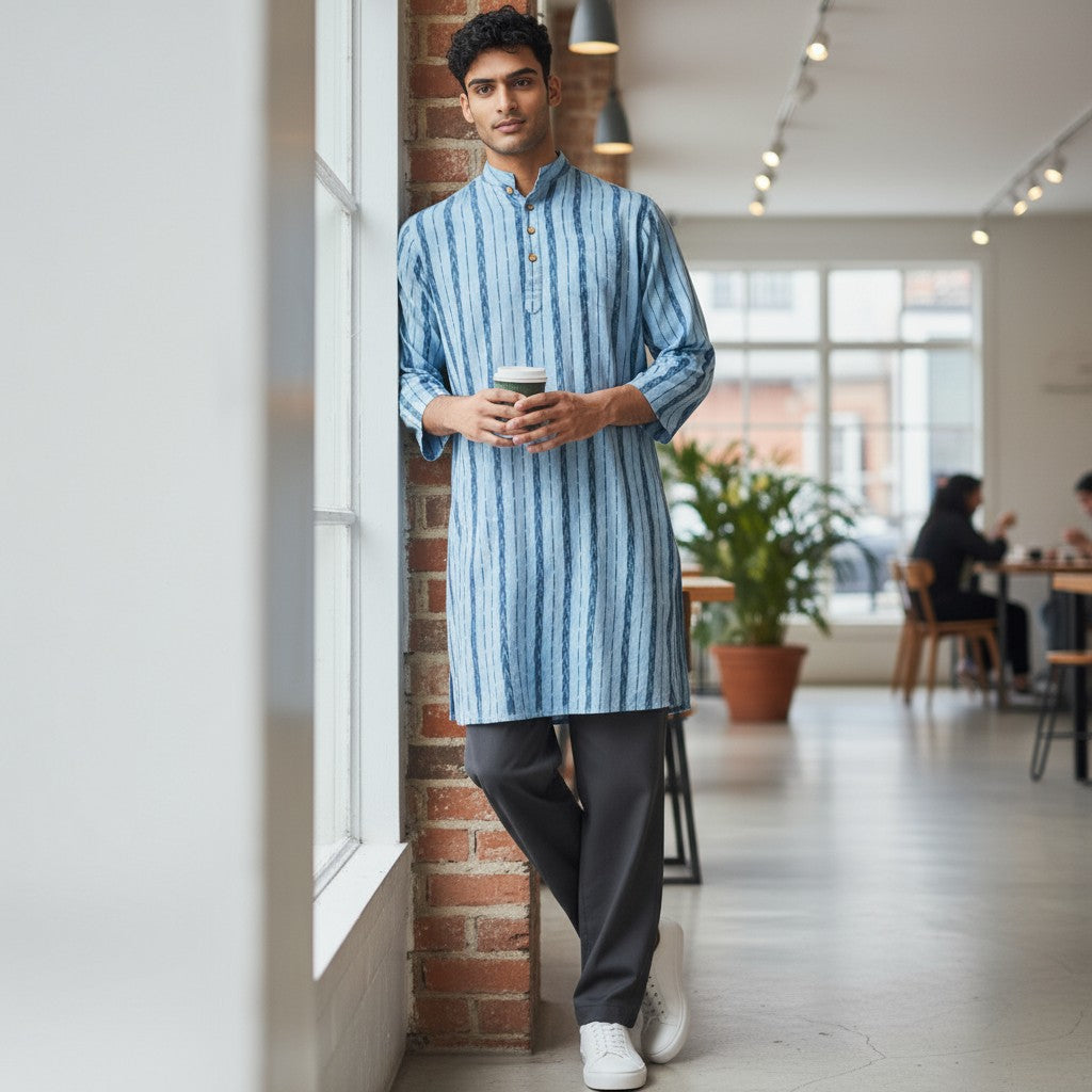 Handloom Mens Blue Kurta