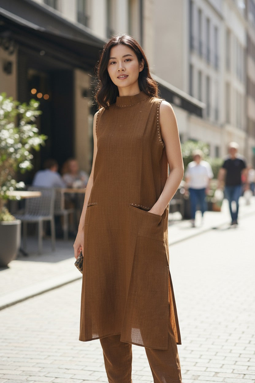 Halter Neck Kantha Stich One-Piece Kurta Set