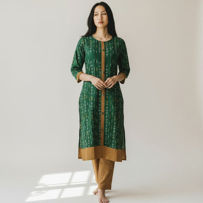Handloom Cotton Stylish Green Kurta Set
