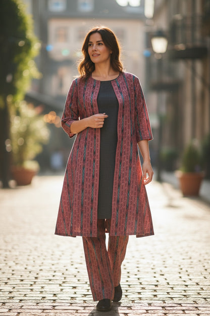 Women Cotton Pink Shrug Kurta & Pant Set