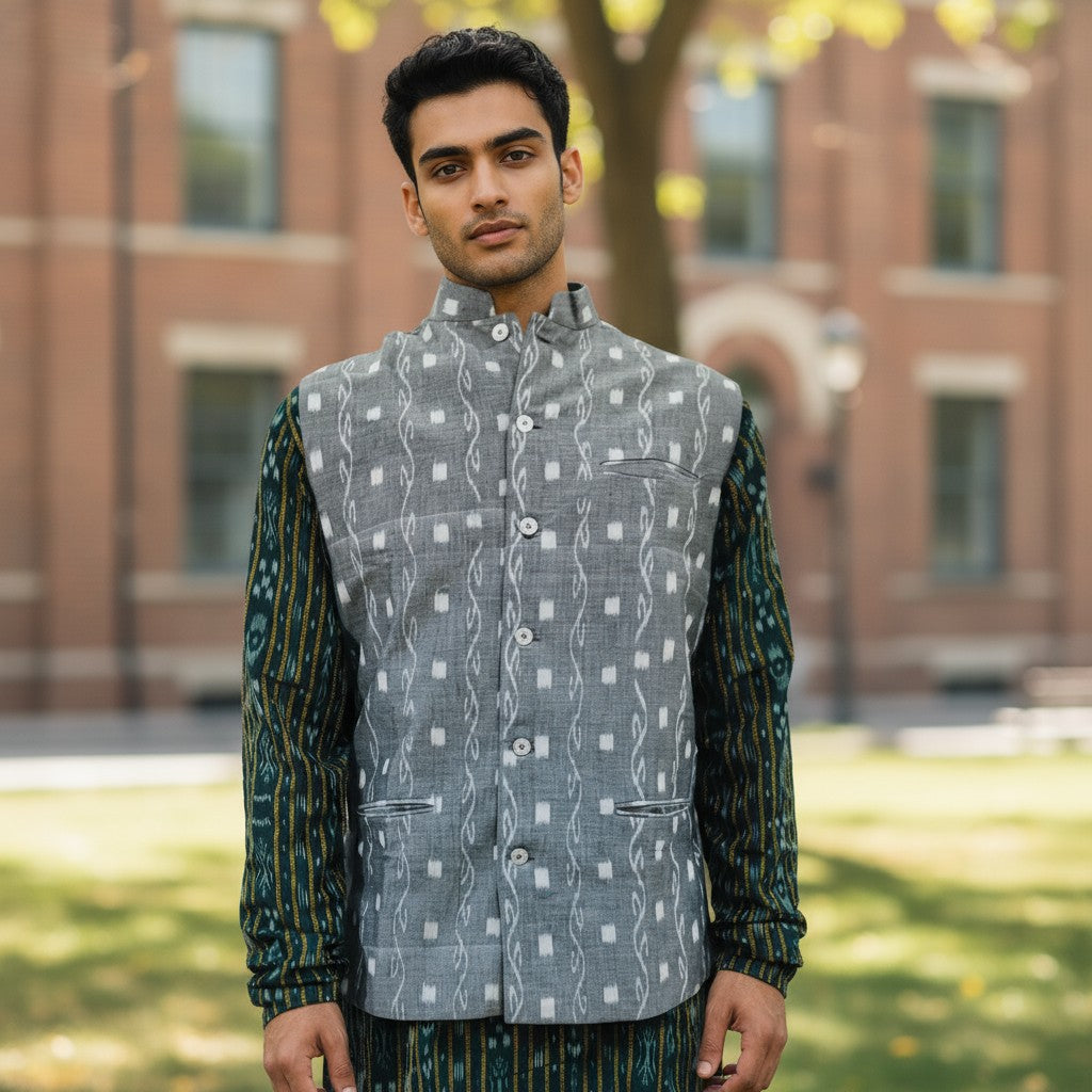 Handloom Mens Grey Dali Modi Jacket