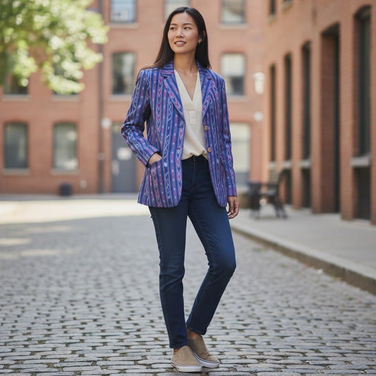 Handloom Women's Blue Cotton Blazer