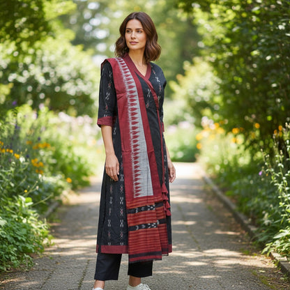 Handloom Anarkali Kurta Set | Kurta, Pant & Dupatta, Black | We Handloom