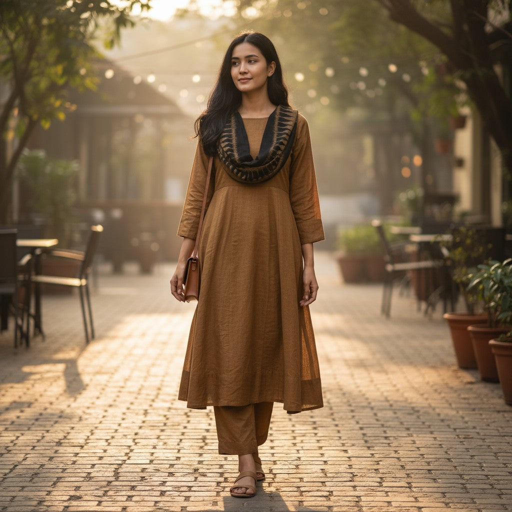 Handloom Designer Mustard Kurta ,Pant nd  Dupatta Set