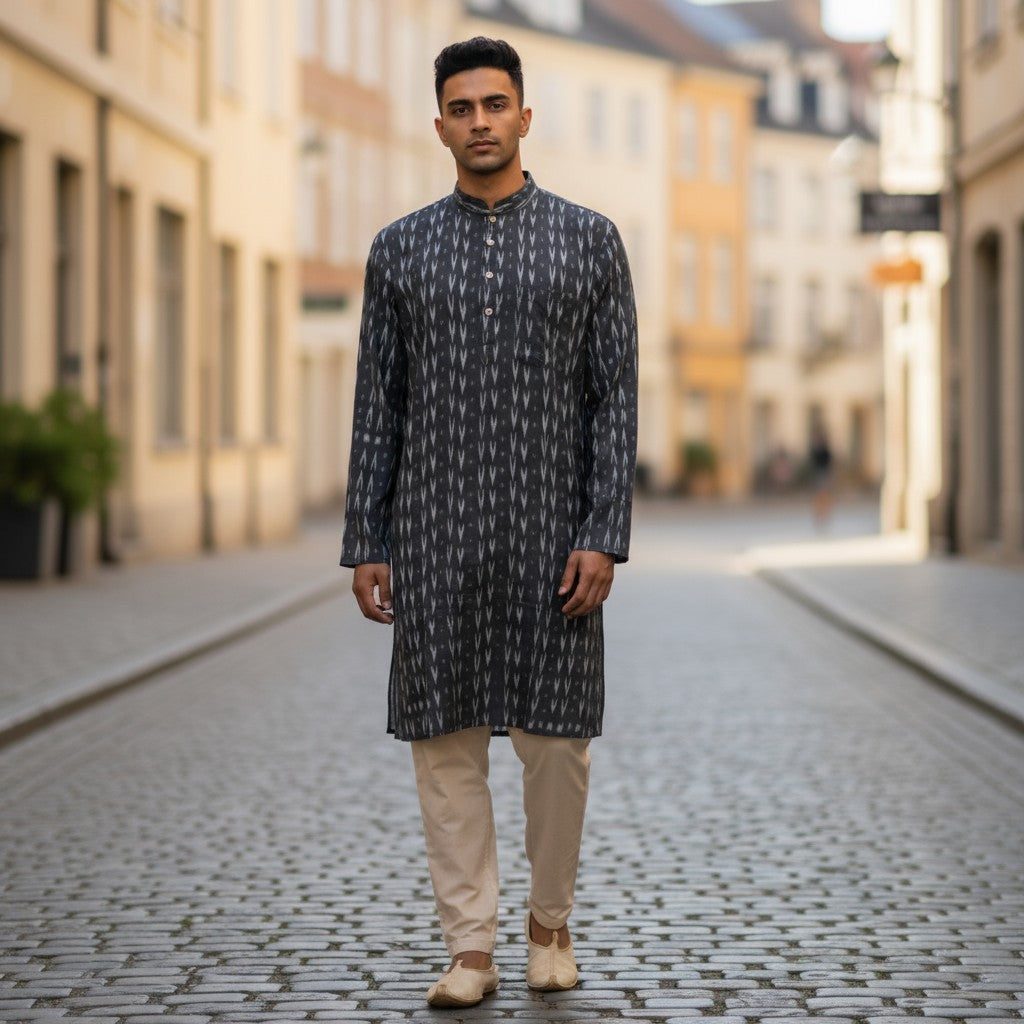 Handloom Men's Black Arrow  Kurta